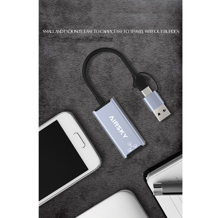 مبدل USB/USB-C به RJ45 LAN ایراسکای مدل HC-72S