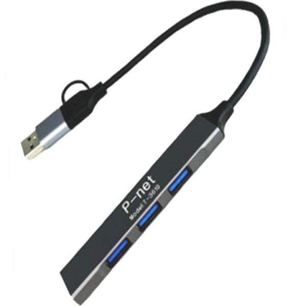 هاب 4 پورت USB 3.0 و رابط تایپ سی پی نت مدل P-3619