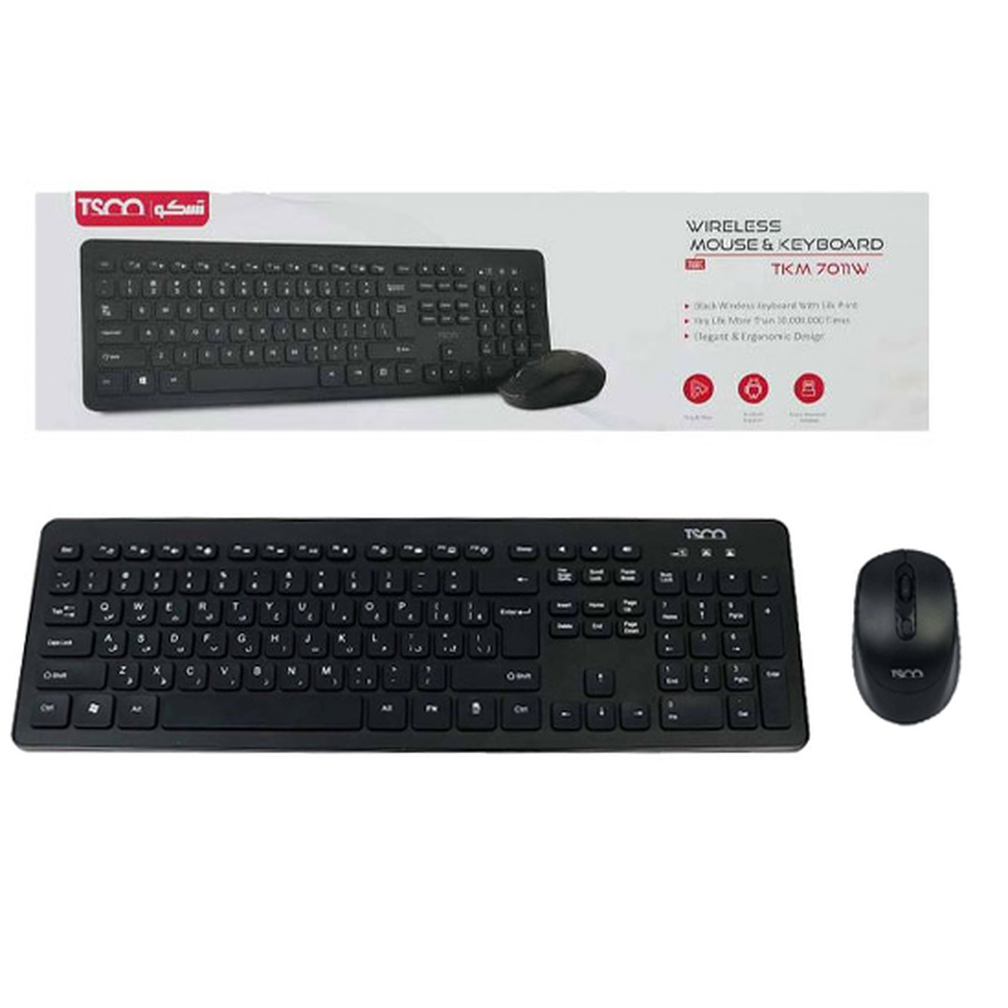 کیبورد و ماوس بی سیم تسکو مدل TKM 7011W سوییچ ممبران ، Full Size